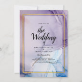 ダスティパープル ネイビーブルー ゴールド インク 結婚式 招待状 (正面)