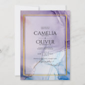 ダスティパープル ネイビーブルー ゴールド インク 結婚式 招待状 (正面)