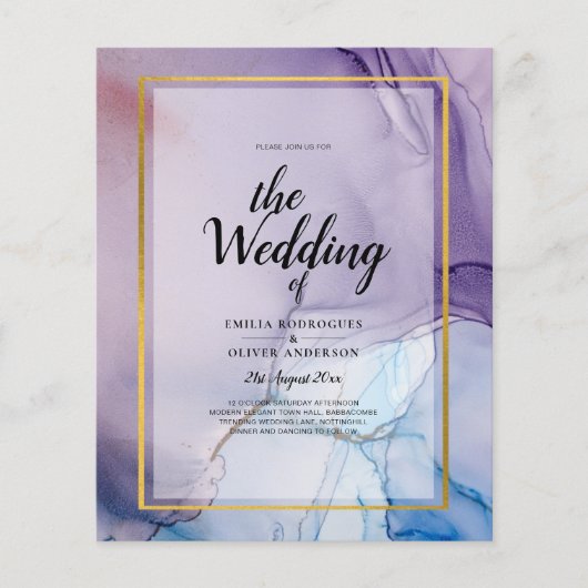 ダスティパープル ネイビーブルー ゴールド インク 結婚式 招待状 チラシ (正面)