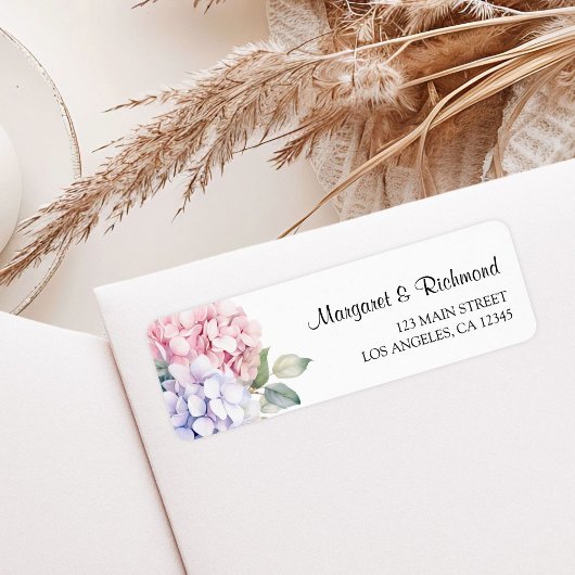 ダスティパープル&ピンクアジサイ結婚の住所 ラベル