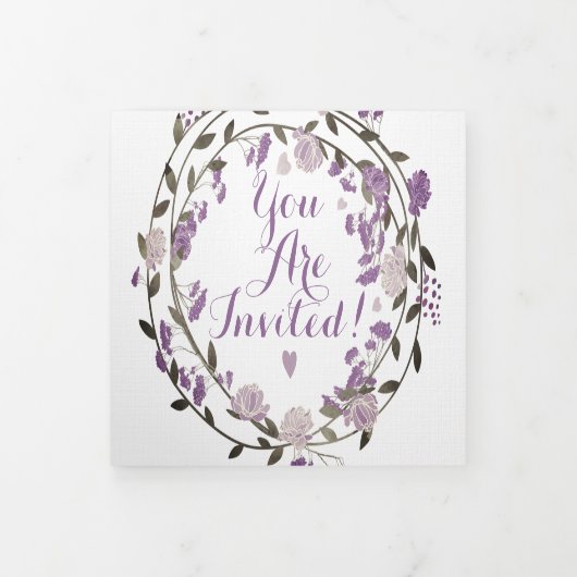 ダスティパープル 牡丹 フラワーリース 結婚式 三つ折り招待状 (カバー)