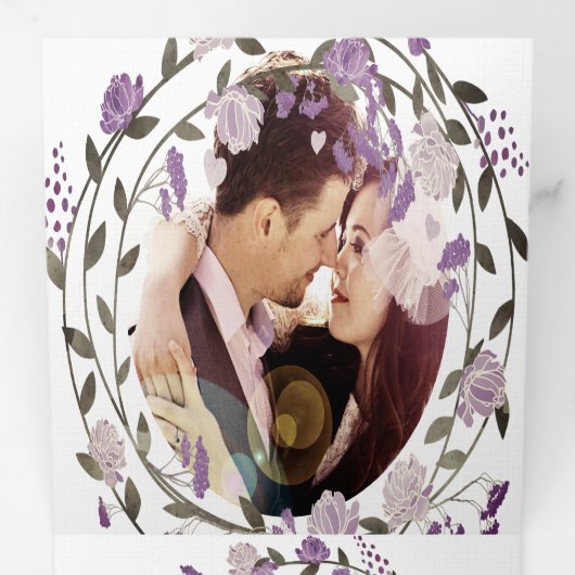 ダスティパープル 牡丹 フラワーリース 結婚式 三つ折り招待状 (内部最初)