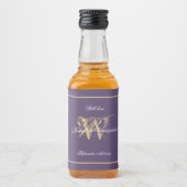 ダスティパープル&金ゴールドシックモノグラム結婚ズミニ リキュールボトルラベル (正面)