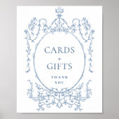 ダスティビクトリアンブのブルーのフローラカードとギフト ポスター (正面)