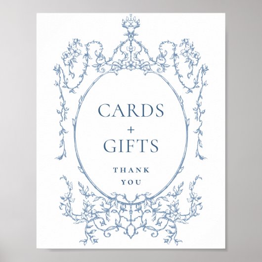ダスティビクトリアンブのブルーのフローラカードとギフト ポスター (正面)