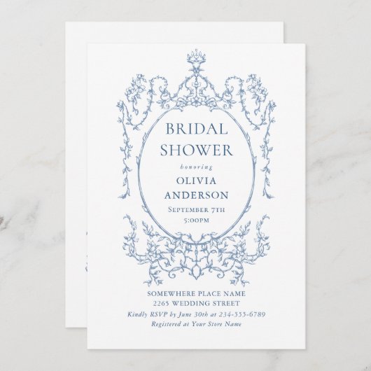 ダスティビクトリアンブ華美ルブライダルシャワーQRコード 招待状 (正面/裏面)