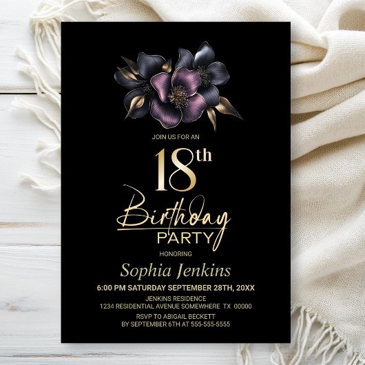 ダスティピンクとグレーフローラ18th誕生日パーティー 招待状