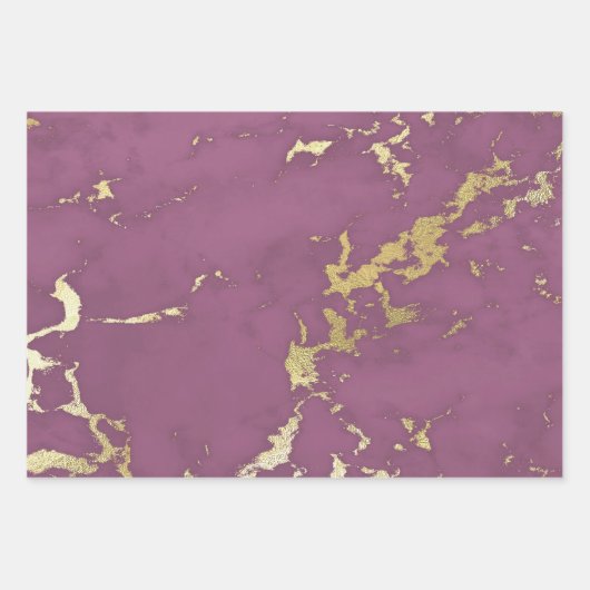 ダスティピンクとゴールドの大理石のような見た目 ラッピングペーパーシート (正面)