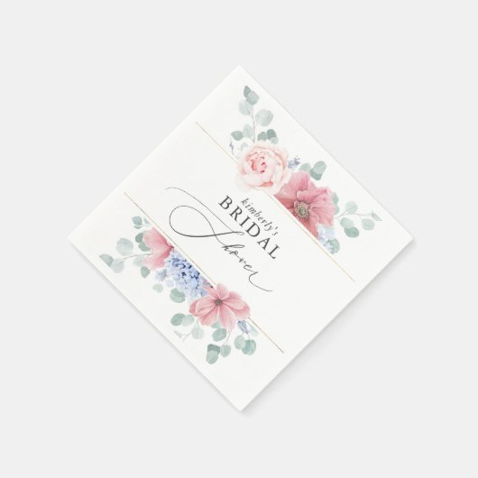 ダスティピンクとブルーのブライダルシャワー スタンダードカクテルナプキン (角)