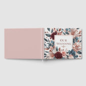 ダスティピンクとブルーの花にバーガンディのバラ ゲストブック (全面)