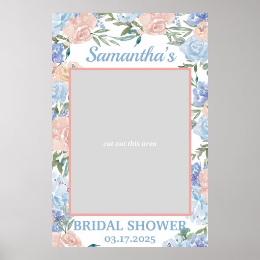 ダスティピンクとブルーの花のフォトプロップフレーム ボホ ポスター (正面)