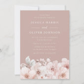 ダスティピンクとブ ラッシュの花の水彩ウェディング 招待状 (正面)