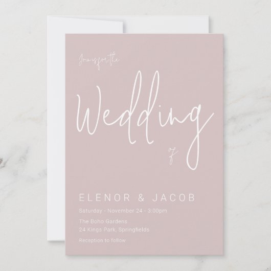 ダスティピンクとホワイトのモダンなウェディング 招待状 (正面)
