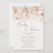ダスティピンクのクリーム色のワイルドフラワーポピーのベイビーシャワー 招待状 (正面)