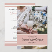 ダスティピンクのシャンパントースト Save the Date 招待状 (正面/裏面)