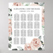 ダスティピンクのセージ緑のフローラ結婚のシーティングチャート ポスター (正面)