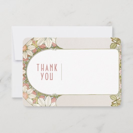 ダスティピンクのダイジー挿入ありがとうカード アールヌーボー 招待状 (正面)