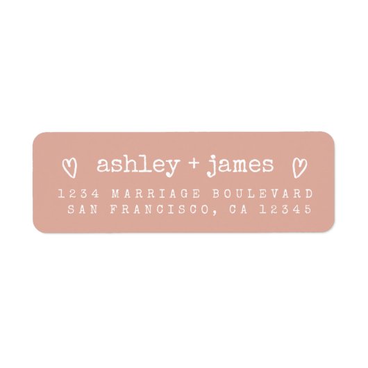 ダスティピンクのハート カップル差出人ラベル ラベル (正面)