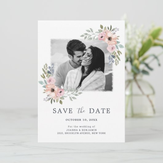 ダスティピンクのバラのミッドサマー フラワル セーブ・ザ・デート (スタンド正面)