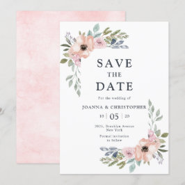 ダスティピンクのバラのミッドサマー フラワル セーブ・ザ・デート 招待状