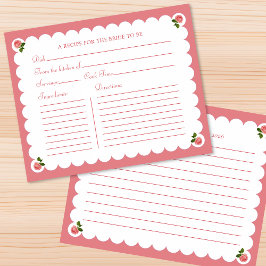 ダスティピンクのバラの結婚式前ウェディングシャワーレシピカード