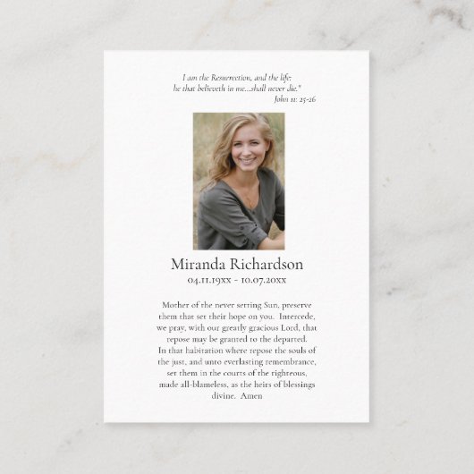 ダスティピンクのバラの花輪の写真付き追悼祈祷カード プレイスカード (裏面)