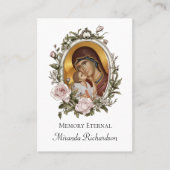 ダスティピンクのバラの花輪の写真付き追悼祈祷カード プレイスカード (正面)