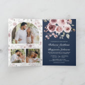 ダスティピンクのバラQRコードネイビーブルーの結婚式 招待状 (内部)