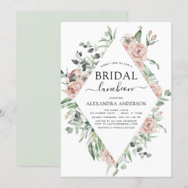 ダスティピンクのブライダルシャワーランチョンのグリーンインビタ 招待状
