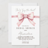 ダスティピンクのボウ シーズ タイング ザ ノット ブライダルシャワー 招待状 (正面)