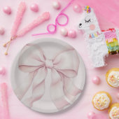 ダスティピンクのボウ ブライダルシャワー ペーパープレート (パーティー)