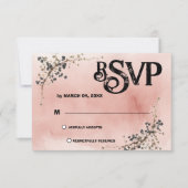 ダスティピンクのボタニカルフラワーの結婚式RSVP 出欠カード (正面)