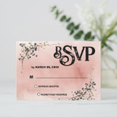 ダスティピンクのボタニカルフラワーの結婚式RSVP 出欠カード (スタンド正面)