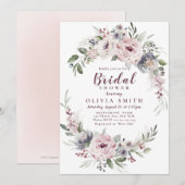 ダスティピンクのボヘミアンフラワーブライダルシャワー 招待状 (正面/裏面)