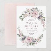 ダスティピンクのボヘミアンフラワールージュカルスタイルのウェディング 招待状 (正面/裏面)