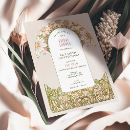 ダスティピンクのマーガレット ブライダルシャワーのアールヌーボー 招待状