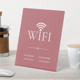 ダスティピンクのミニマリストWiFiネットワークパスワードサイン 台座サイン
