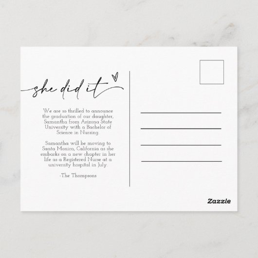 ダスティピンクのミニマルなスクリプト彼女はそれを撮影Grad ポストカード (裏面)