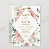 ダスティピンクのローズ フラワーフォト セーブザデート (正面/裏面)