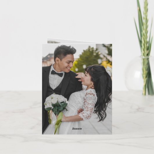 ダスティピンクの写真付き中国風結婚式のお礼カード サンキューカード (裏面)