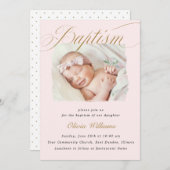 ダスティピンクの微妙なクロススクリプトタイプバプティスマ写真 招待状 (正面/裏面)
