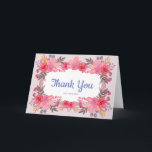 ダスティピンクの感謝カードを考える サンキューカード<br><div class="desc">美しい花のリースのデザインが、水彩画風の花を特徴としていて、とてもロマンチックです。結婚式やシャワーのお礼のカードとして最適ですが、どんなイベントにもカスタマイズ可能です！</div>