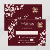 ダスティピンクの桜　中国語の結婚式の返信 招待状 (正面/裏面)