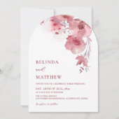 ダスティピンクの水彩花 白いアーチの結婚式 招待状 (正面)