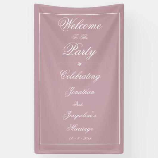 ダスティピンクの結婚式 エレガントホワイトの装飾文字でウェルカム 横断幕 (縦)