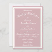 ダスティピンクの結婚式 白い装飾文字のワンストップRSVP 招待状 (正面)