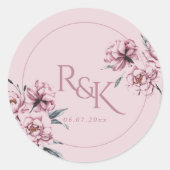 ダスティピンクの芍薬の結婚式の引き出物用丸シール ラウンドシール (正面)