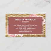 ダスティピンクの花とゴールドフォイルのハニカム・ハチ 名刺 (裏面)