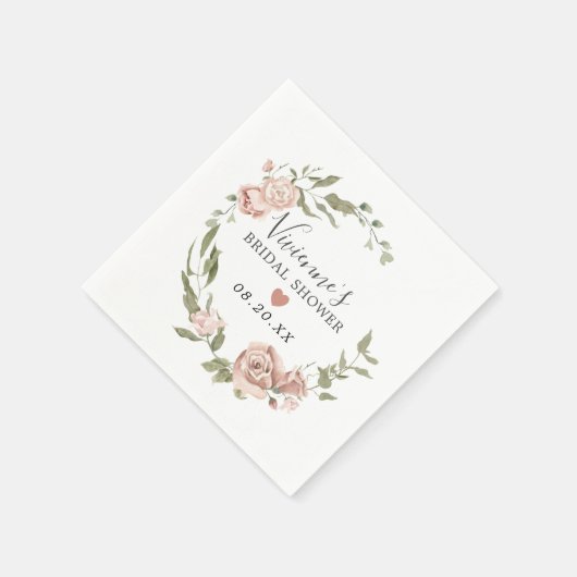 ダスティピンクの花のブライダルシャワー スタンダードカクテルナプキン (角)