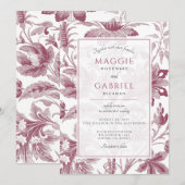 ダスティピンクの花の結婚式 招待状 (正面/裏面)